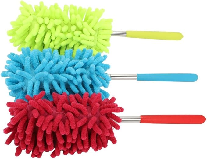 KissDate Microfiber Extendable Hand Dusters Washable Dusting Brush with Telescoping Pole for Cleaning Car, Computer, Air Conditioning, TV and Else Pack of 3