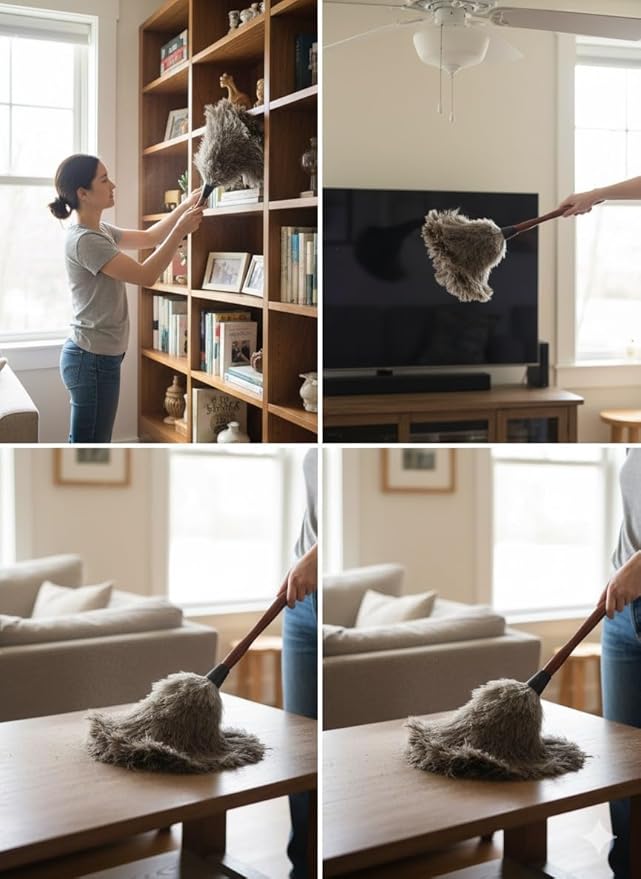 AAYU Feather Duster (36cm) 14.5 inch for Home Cleaning | Soft-Feather Moping and car dusting| Eco-Friendly Genuine Ostrich Dusters with Wooden Handle Easy to Clean Reuse