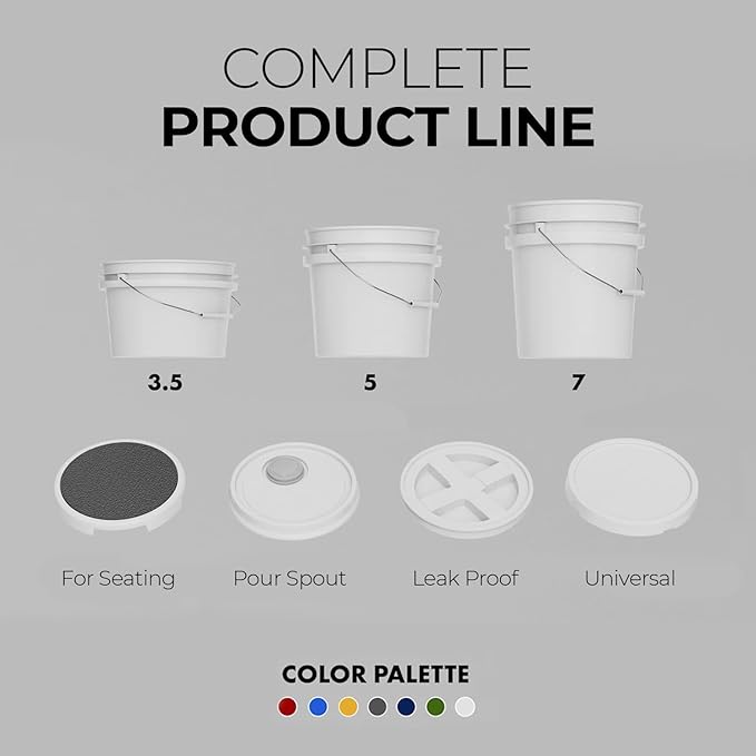 3.5-Gallon White Bucket Pail Container with Lid | Food Grade | Heavy-Duty Extra Durable | Metal Handles with Plastic Grip for Easy Carrying | Multi-Use | Easy Stack and Store | BPA Free - 5 Pack
