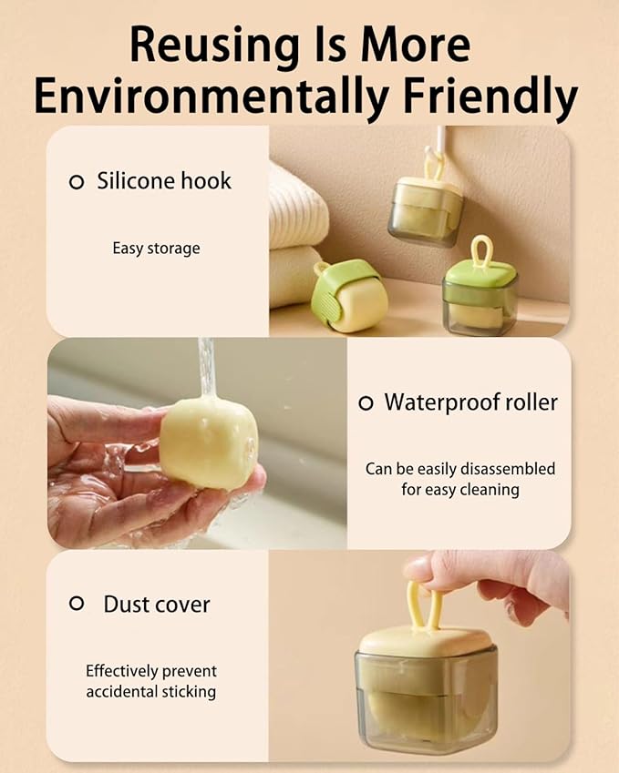 2Pcs Mini Lint Remover Roller, Reusable Lint Gel Roller, Washable Pet Dog Cat Hair Remover for Clothing, Pet Hair, Dust, Lint, Travel and Home Use(Green+Beige)