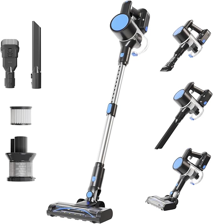 NEWBULIG Cordless Vacuum Cleaner, Lightweight Stick Vacuum for Home with Anti-Tangle and LED Lights, Powerful Rechargeable Wireless Cleaners for Hardwood Floors Carpet Pet Hair
