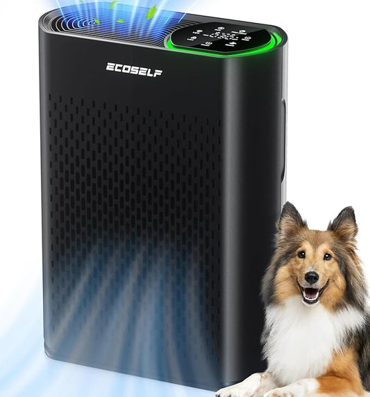 Powerful Air Purifiers for Home Large Room Up to 2400 Ft², ECOSELF HEPA Air Purifier with PM 2.5 Air Quality Display 20dB Sleep Mode, Air Purifiers for Bedroom Office Living Room HAP602 Black