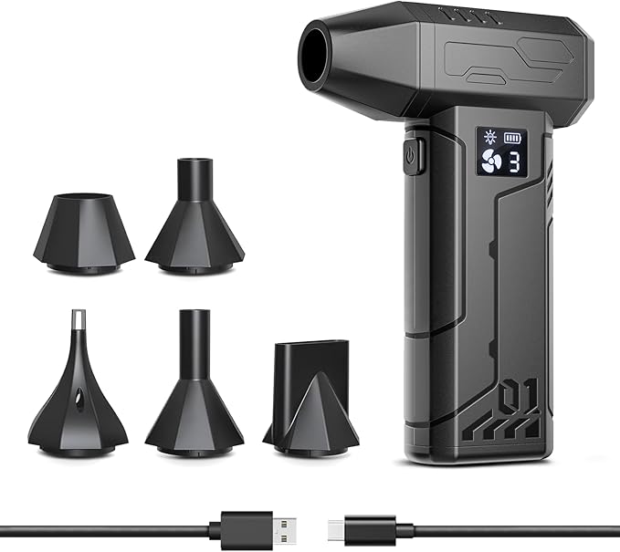 Compressed Air Duster 150000RPM Super Power Electric Air Duster,Cordless Air Blower with Led Light,Replace Canned Air,Compact Dust Blower for Computer, Keyboard, House, Outdoor and Car (Drak Black)