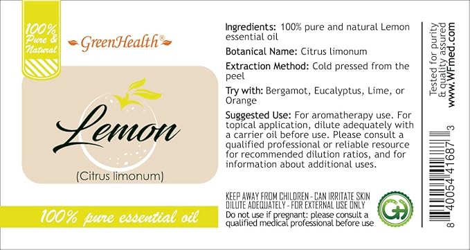 Lemon Essential Oil - 16 fl oz (473 ml) Amber Glass Bottle - 100% Pure Essential Oil - GreenHealth