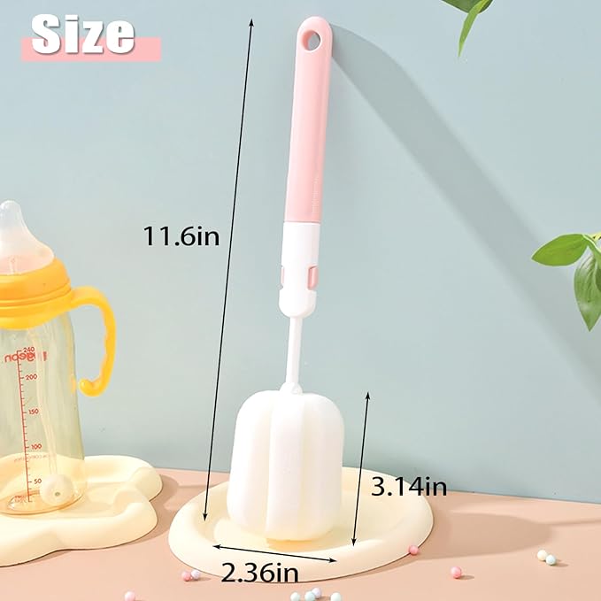 INVODA Sponge Nipple Bottle 5 PCS + Replaceable Brush Heads 5 PCS Baby Bottle Brushes Long Handle Cup Scrubber Brush Portable Sponge Cleaning Brush (5 PCS+ 5 Brush Heads)