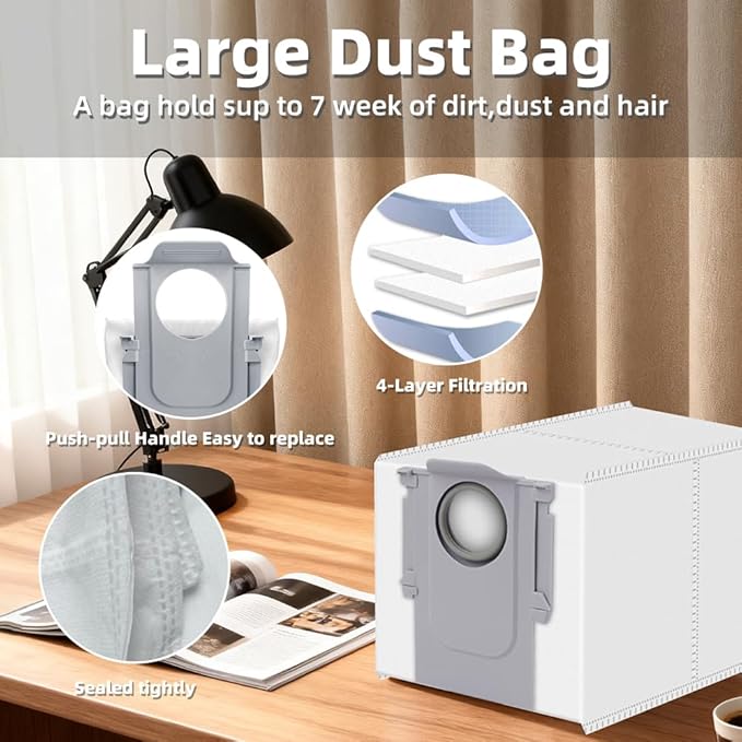24Pcs Qrevo S Accessories Kit Replacement Compatible with Roborock Qrevo S/Qrevo Plus/Qrevo Pro Robot Vacuum, 2 Main Brush, 4 Mop Cloth Pads, 6 Side Brushes, 4 HEPA Filters,6 Dust Bag, 1 Cleaning Tool