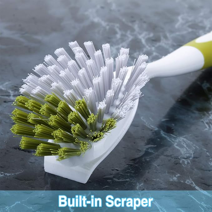 Dish Brush, Dish Scrubber & Kitchen Scrub Brush for Dishes, Pots, Pans, Sink, Cast Iron, Yellow-green 2 Pack