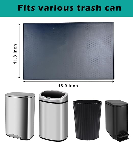 Trash Can Mat, Waterproof Raised Edge Silicone Under Garbage Can Mat, 11.8" X18.9" Non-Slip Trash Can Pad for Kitchen Office Bedroom Reduce Floor Carpet Wall Scratches, Black