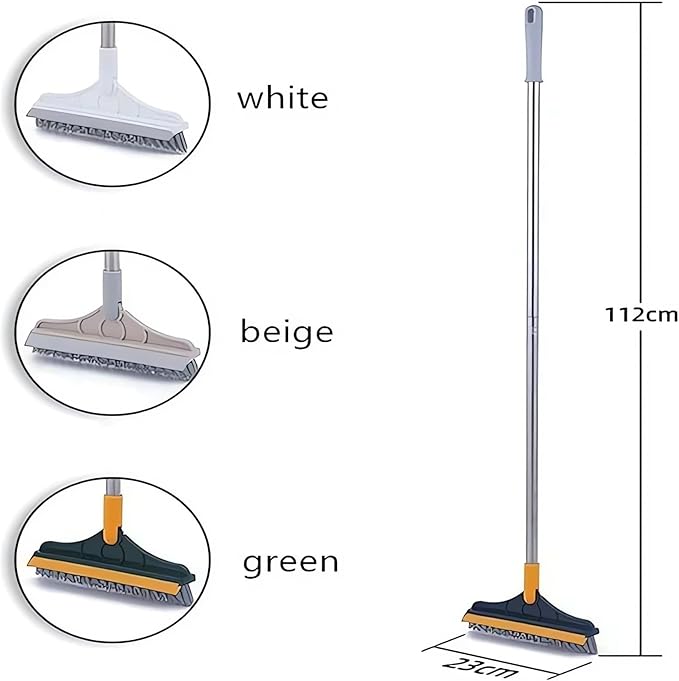 Cleaning Scrub Brush with Long Handle Heavy Duty - 2023 New Shower Powerful 2-in-1 Cleaning Tool with Soft Scraper Squeegee, V-Shaped Bristles Scrubber Deck Brush (Khaki)