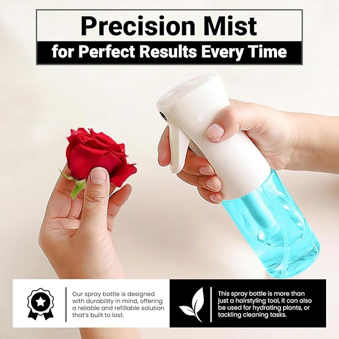 Continuous Mist Spray Bottle – Ultra Fine Mist for Hair Styling, Salon Use, and Versatile Applications – Ideal for Plants, Cleaning, and Travel – 5 oz Sky Blue Octagon Shape Empty Bottle