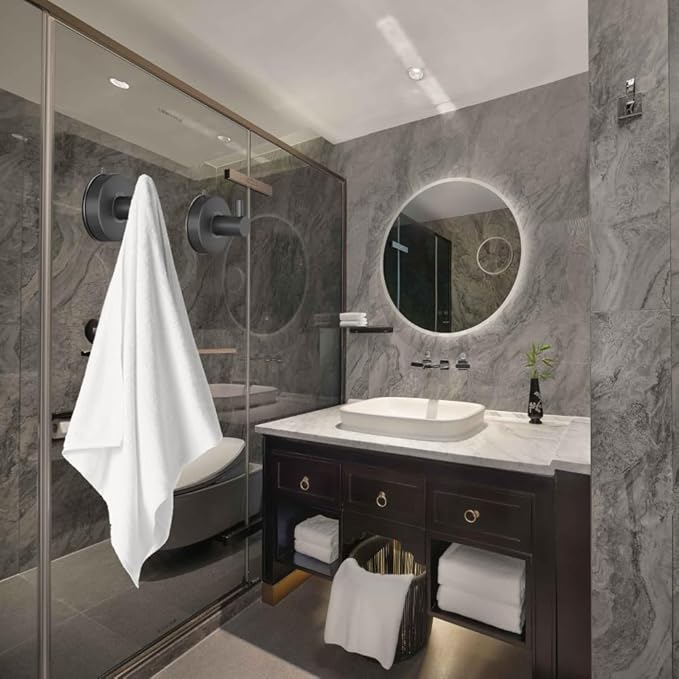 DGYB Suction Cup Hooks - Set of 2 Towel Hooks for Bathrooms - SUS 304 Stainless Steel - Grey - 15 Lb Capacity