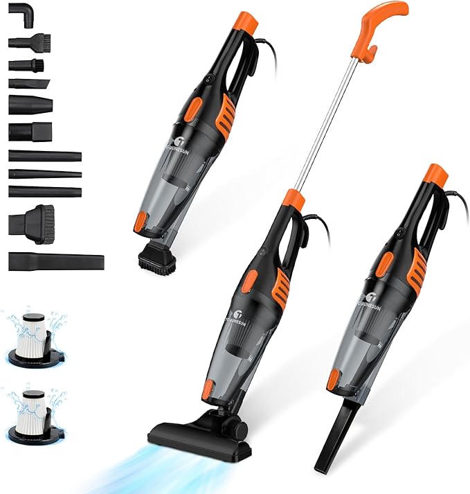 TC-JUNESUN Corded Vacuum Cleaner, 12 in 1 Ultra-Lightweight Vacuum Cleaners for Home 15KPa Powerful Suction Stick Vacuum with Washable HEPA Filter for Home, Car, Pet Hair, Carpet, Hard Floor