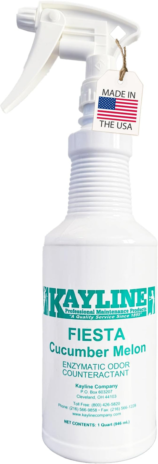 Fiesta Drain Deodorizer, Grease Trap and Diaper Pail Odor Eliminator, Professional Urine Enzyme Cleaner, 32 oz Pour or Spray Botttle with Cucumber Melon Scent