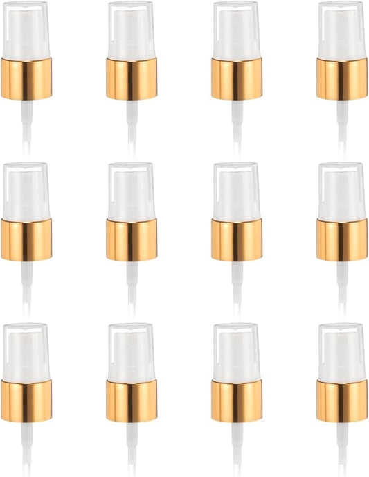 uxcell 12 Pcs Gold White Spray Top, 18/410 Fine Mist Sprayer Reusable Replacement Spray Bottle Pump Plastic Top for Cosmetic Perfume and Body Sprays Bottle