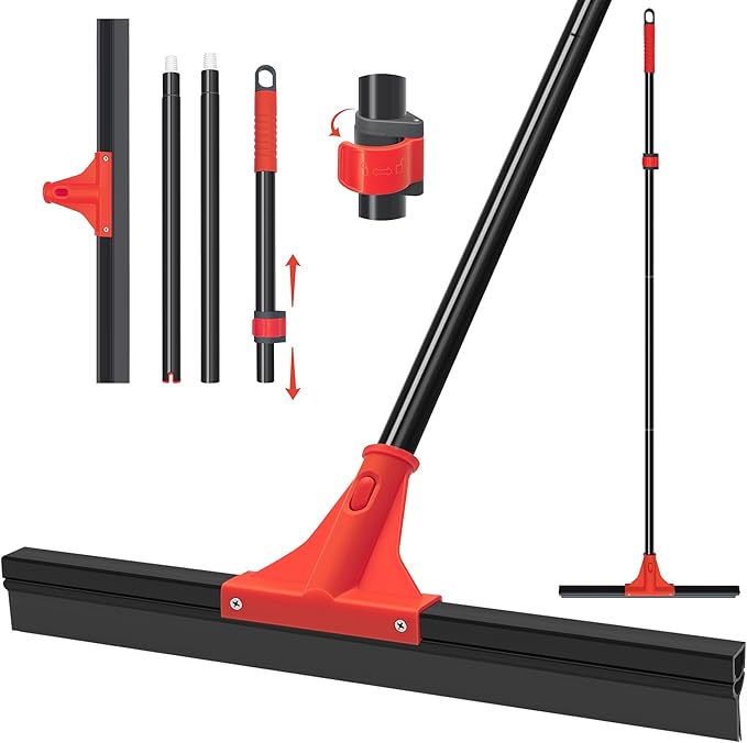 DALIPER Floor Squeegee with 18'' Silicone Rubber Scraper Head and 58'' Long Adjustable Handle, Heavy Duty Shower Squeegees for Concrete Floor, on Multi-Surface Tile Glass Pool Garage Cleaning