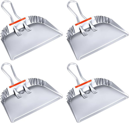 4 Pack Heavy Duty Metal Dustpan Large Wide Dust Pans for Household Handheld Wide Scooper and Debris Cleaning Tool Ideal for Home and Commercial Use(Grey,12 Inch)