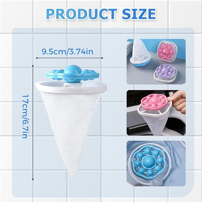 3PCS Floating Hair Filtering Mesh Removal, Reusable Lint Catcher for Washing Machine Wool Device, Pet Hair Remover Hair Filter Cleaning Mesh Bag (Purple)