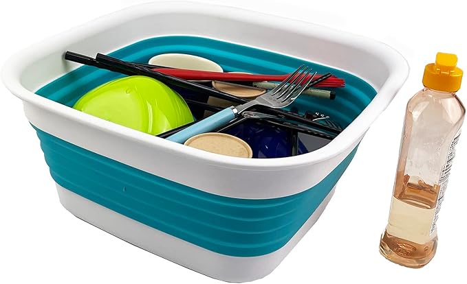 SAMMART 8L (2.1 Gallon) Collapsible Tub - Foldable Dish Tub - Portable Washing Basin - Space Saving Plastic Washtub (Ceramic Blue/Pale Purple(Set of 2))