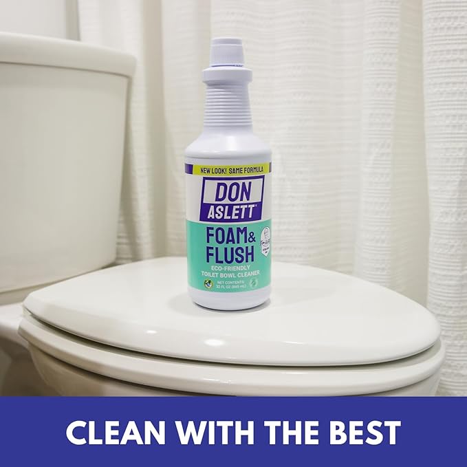 Don Aslett Johnny Mop & Foam n Flush Toilet Bowl Cleaner (32 Oz Bottle, 2-Pack) Set | Environmentally Friendly & Biodegradable Organic Acid Formula Deodorizer | Scratch Free Bowl Swab