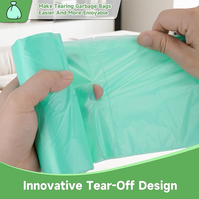Biodegradable Medium Trash Bags 8 Gallon - Compostable Clear Green Garbage Bags Unscented 100 Count Strong Thick Waste Basket Can Liners for Home Office Bedroom Heihaily