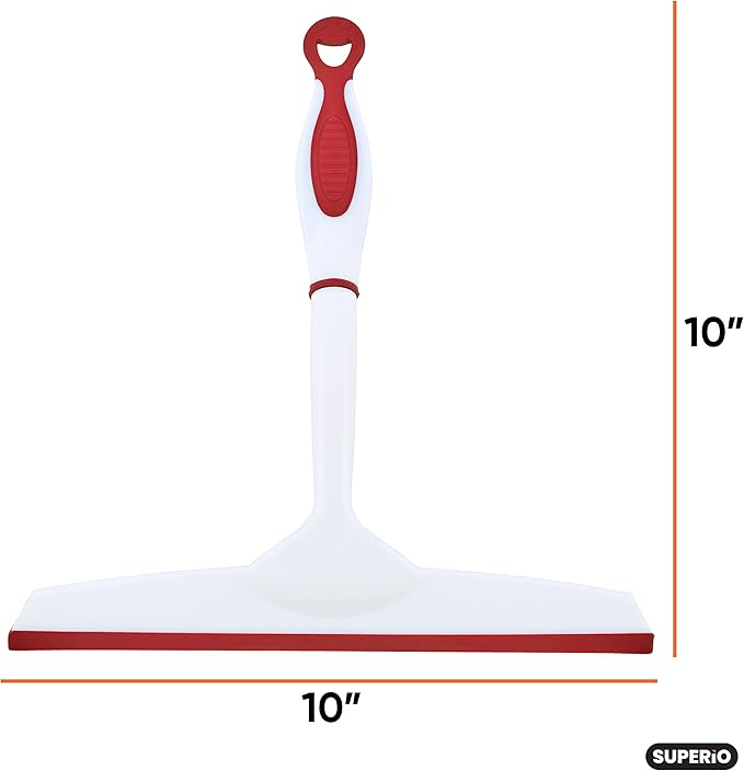 Superio Rubber Squeegee, 2 Pack, Streak Free All Purpose Window Squeegee, Comfort Grip Handle and Hanging Hook (Grey- Red, 10 Inch- 2 Pack)