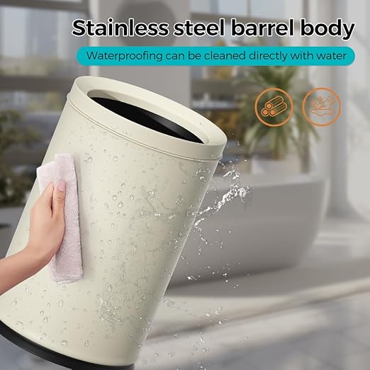 2.6 Gallon/10L White Trash Can,Open Top Metal Waste Basket, Modern,Elegant Garbage Can,Under The Table Trash Bin,for Bathroom,Bedroom,Living Room,Kitchen,Office,Bank,Cafe(White 10L)