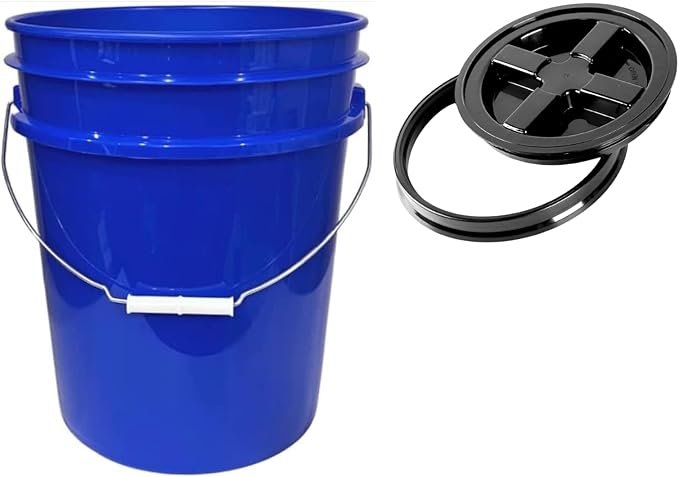 House Naturals 5 Gallon Plastic Blue Food Grade Made in USA Bucket Container with Air Tight Screw on Lid (Pack of 3)