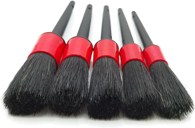 femryer Car Detailing Brush Set of 5 - Soft Boar Hair, Car Wash Brush, Wheel Cleaner Brush, Car Dust Brush, Car Interior Leather Seat and Vent Brush, Car Detailing Kit