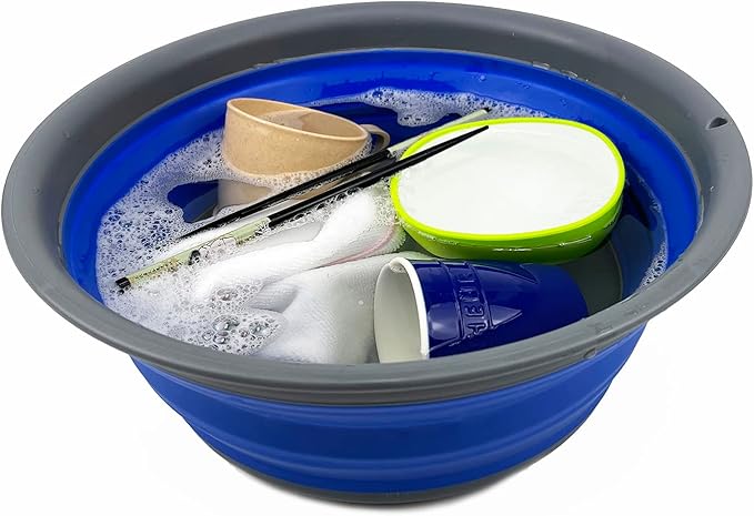 SAMMART 7.5L (1.98 Gallon) Collapsible Tub - Foldable Dish Tub - Portable Washing Basin - Space Saving Plastic Washtub (Grey/Purplish Blue)