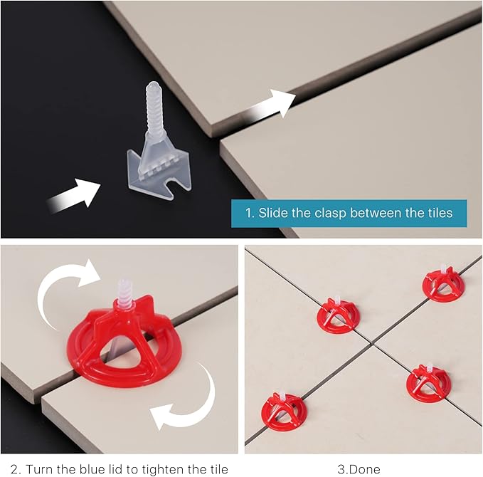 HRGGN Professional Tile Leveling System Kit，Anti-Loosening Spacers/Wall, Bathroom Tiling - 1/8" Precision Alignment & Grout Spacing Tools(100caps+700base, 1/8)