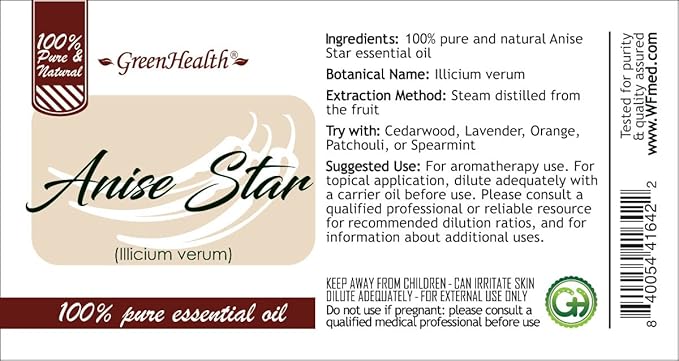 GreenHealth Anise Star Essential Oil – 32 fl oz | 100% Pure & Undiluted | Aluminum Bottle for Long-Term Storage | Bulk Essential Oil for Aromatherapy, Diffusers, Candles, DIY Use