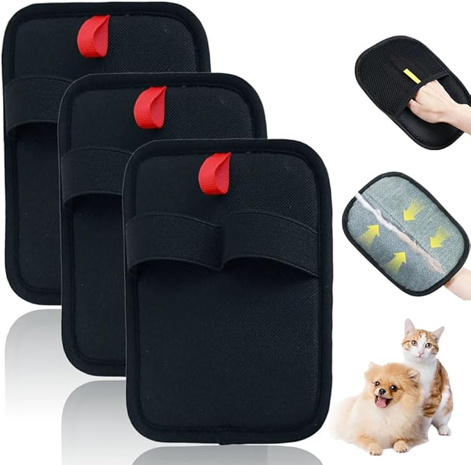 Electrostatic Gloves for Pet Hair Removal, Electrostatic Pet Hair Removal Gloves Brush for Pets Hair, Reusable Cats & Dogs Grooming Gloves for Hair Removal (Red, 3)