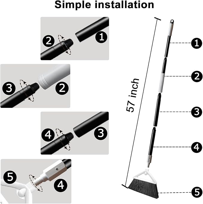 Szjyhqy 2 Pack Outdoor Indoor Broom, Brooms for Sweeeping Indoor, Heavy-Duty Kitchen Broom with Long Pole, Angle Broom White for Garages Restaurant Courtyard Office Slidewalk Lobby Sweep Dust