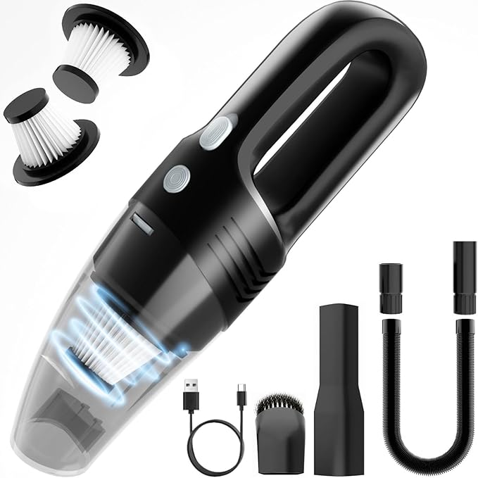 Loeeosu Handheld Vacuum Cordless Car Vacuum Cleaner 11000PA High Power Portable 1.4lbs Lightweight Rechargeable with 2 Filter Multi-Nozzles for Home Office Pet Hair Dust