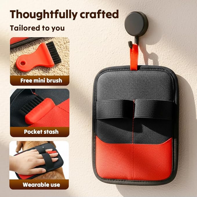 Pet Hair Removal Glove, 2026 Upgraded Electrostatic Pet Hair Remover Glove with Brush, Pet Hair Remover Pocket Storage for Pet Hair Remover Tool on Carpet, Clothing, Couch, Car Seat