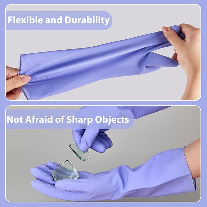 Rubber Kitchen Dishwashing Gloves - 4 Pairs Colorful Reusable Cleaning Gloves for Kitchen Washing Dishes and Household Cleaning(XL, Blue+Pink+Yellow+Red)