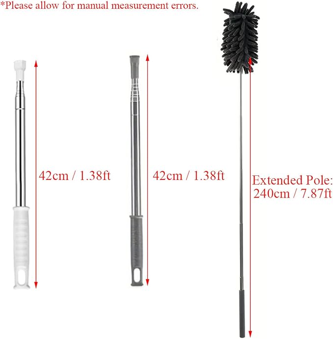 TopHomer Fiber Feather Duster with Stainless Steel Extendable Pole, Ceiling Fan Cleaner for Cobwebs High Ceiling Fan, Interior Roof, Wet & Dry Use (Model E)