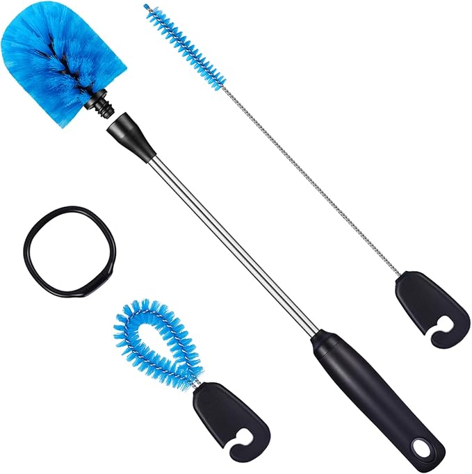 3-in-1 Stainless Steel Bottle Brush and Straw Cleaning Set, Long Handle Scrub Brush with Replaceable Head for Water Bottles, Glasswares, Mugs, Flasks, Tumblers, Vases, Round Head