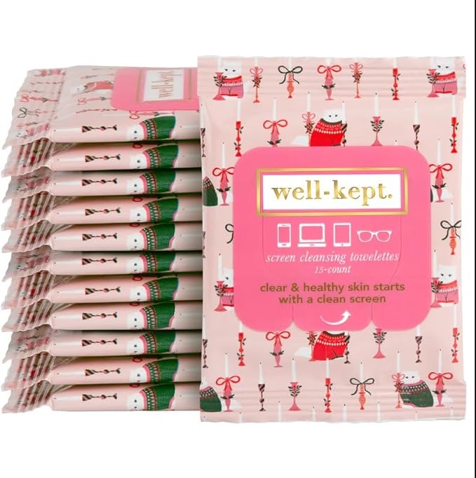 Well-Kept Tech & Lens Wipes - Eyeglass, Screen & Phone Cleaning, Multi-Surface, Lint-Free, Pre Moistened, Streak-Free & Non Scratching - Choupette, 12 Pack (180 Count)