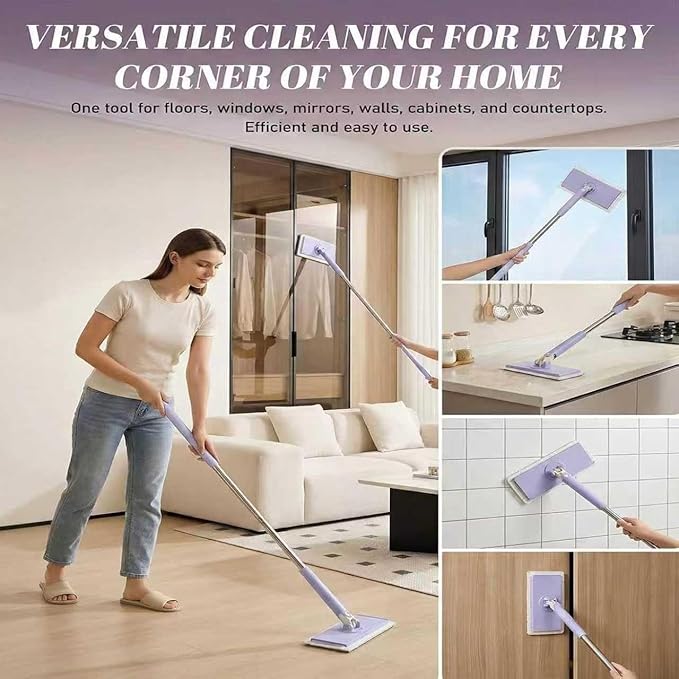 Snap Grip Mini Mop,Convenient Cloth Changing Mini Mop,Retractable Gap Dust Cleaner Flat Mops with Locking Head &Sweeping Cloths,（1mop + 5random Color Rags (White)