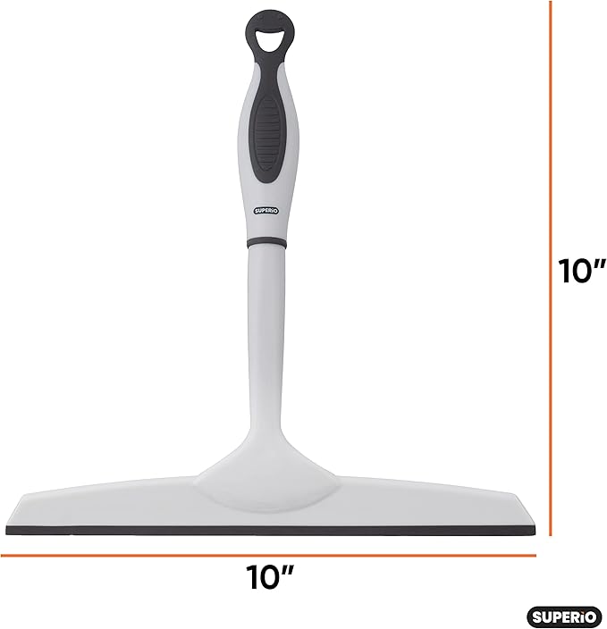 Superio Rubber Squeegee, 2 Pack, Streak Free All Purpose Window Squeegee, Comfort Grip Handle and Hanging Hook (Grey, 10 Inch- 2 Pack)