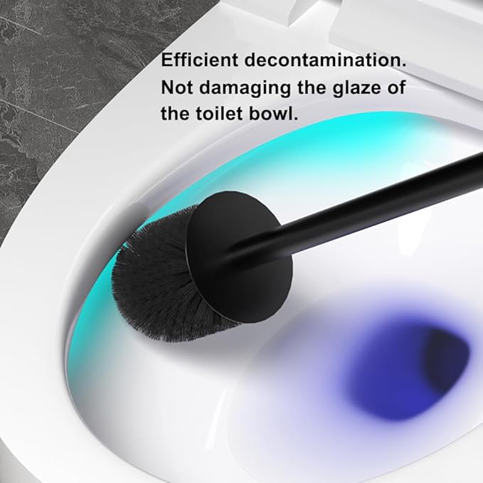 Toilet Bowl Cleaners Brush and Holder KWQKEM Freestanding Toilet Brush and Holder Set Modern with Lid 304 Stainless Steel (Matte Black)