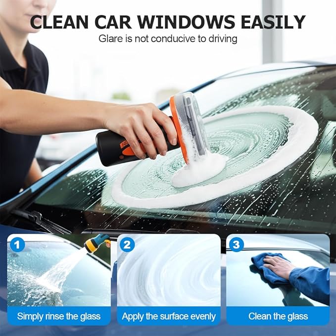 Fliwos 2025 Handheld Glass Oil-Film Remover, Portable Car Glass Cleaning Brush, Multifunctional Oil Film Remover for Car Windshield, Automotive Cleaner Tool for Clear Visibility (1)