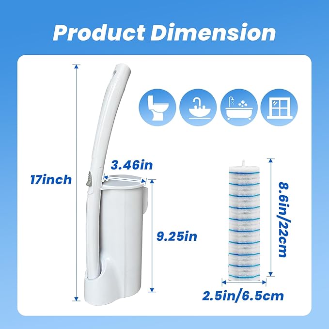40 Disposable Toilet Brush Refills Srubber Pads, Wall Mounted Toilet Bowl Holder Set Toilet Cleaning System Starter Kit, Scrubbing Toilet Wand Pads