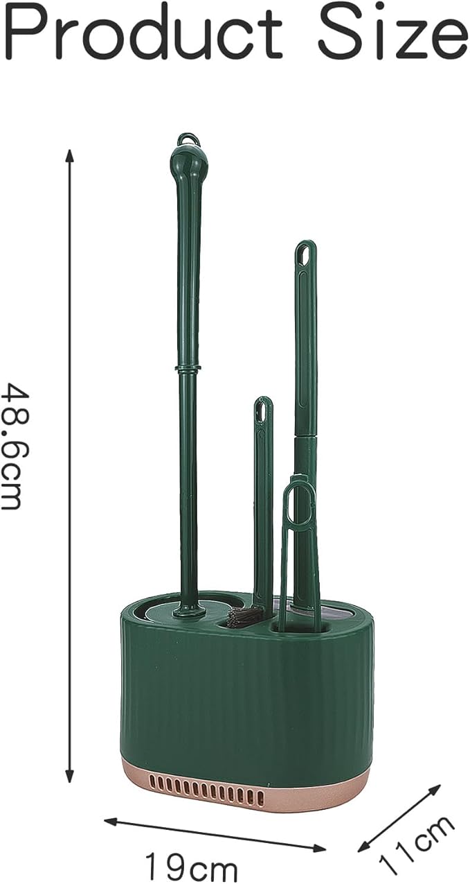 Basaza Toilet Brush and Holder Set Toilet Bowl Cleaning Brush and Holder for Bathroom 4 in 1 Dark Green Toilet Bowl Cleaner Brushes & Holders Bathroom Accessories Floor Standing or Wall Mounted