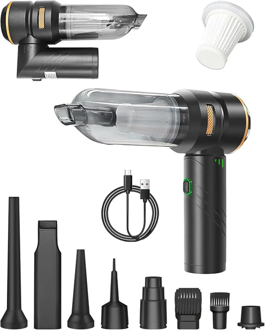 Baiwade Foldable Cordless Handheld Car Vacuum Cleaner, 15000PA High Power 2-in-1 Mini Vacuum Duster & Inflator, with 3-Speed Brushless Motor for Car Care, Home, Office, Pet