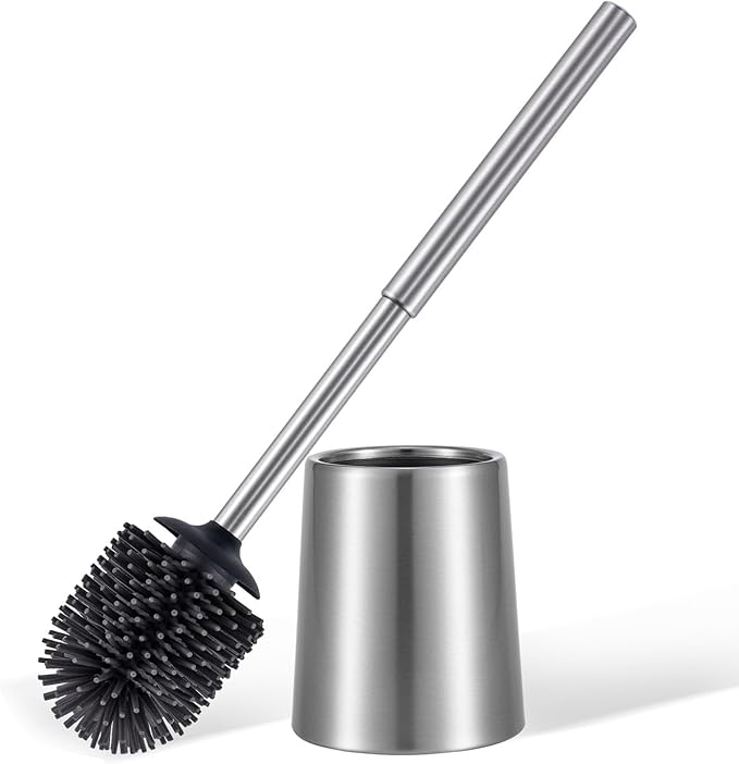 Smartbin Stainless Steel Toilet Brush and Holder Toilet Brush Bowl Cleaning Brush Double Layer Holder Long Brush Handle High Density Silicone Head