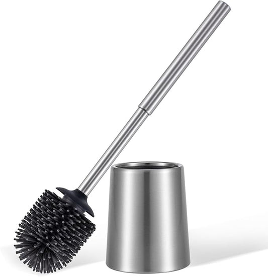 Smartbin Stainless Steel Toilet Brush and Holder Toilet Brush Bowl Cleaning Brush Double Layer Holder Long Brush Handle High Density Silicone Head