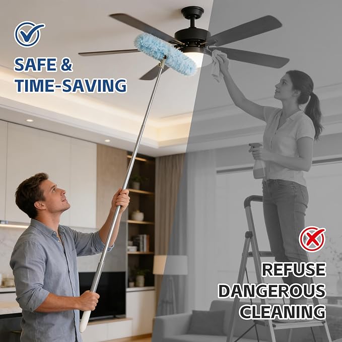 Duster Extended Handle with 20 Pcs Duster Refill, Duster with Extension Pole, Heavy Duty Duster Refills Kit for Ceiling Fan Blades, Cleaning, Dusting, Furniture, Blind, Hard-to-Reach Areas