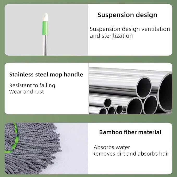 Generic 2 in 1 Dehydrated Mop, Self Wringing, Microfiber Head, Floor, Tile, Vinyl, Green, 1PCS